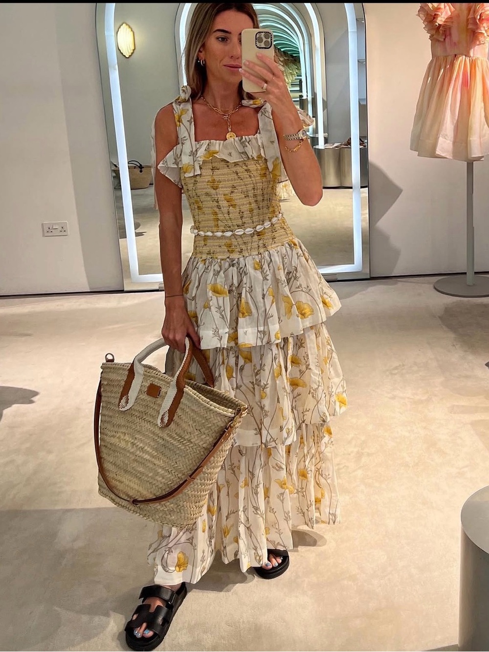 Zimmermann Cream Maxi Dress with Yellow Floral Print